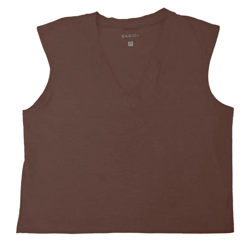 Blusa Regata Feminina Basic+ Anarruga Algodão Marrom