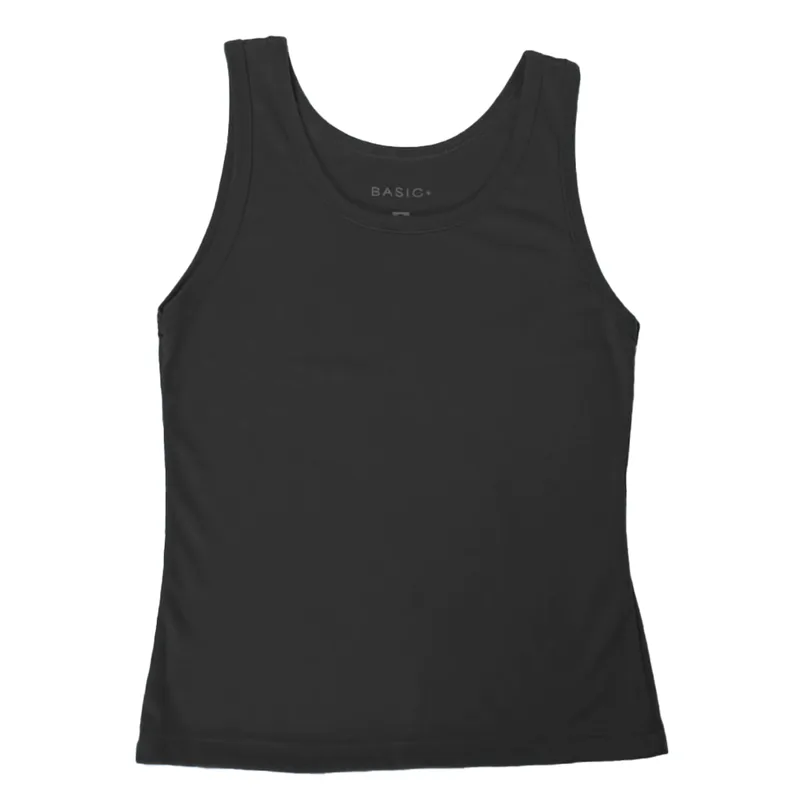 Regata Alça Larga Feminina Basic+ Poliéster e Viscose Preta