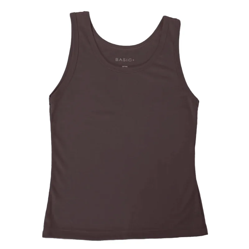 Regata Alça Larga Feminina Basic+ Poliéster e Viscose Marrom
