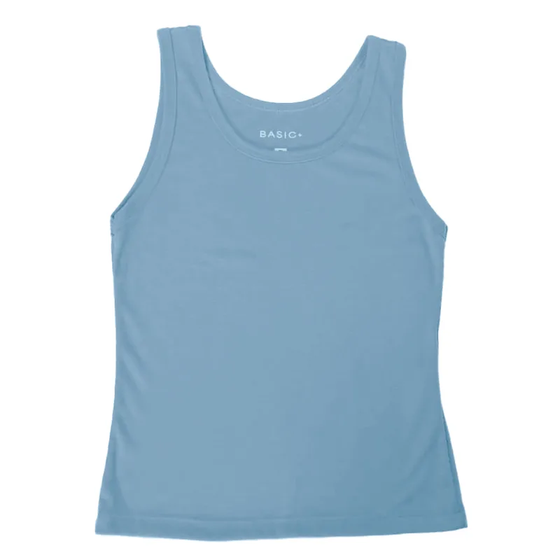 Regata Feminina Alça Larga Basic+ R126 Poliéster e Viscose Azul Claro