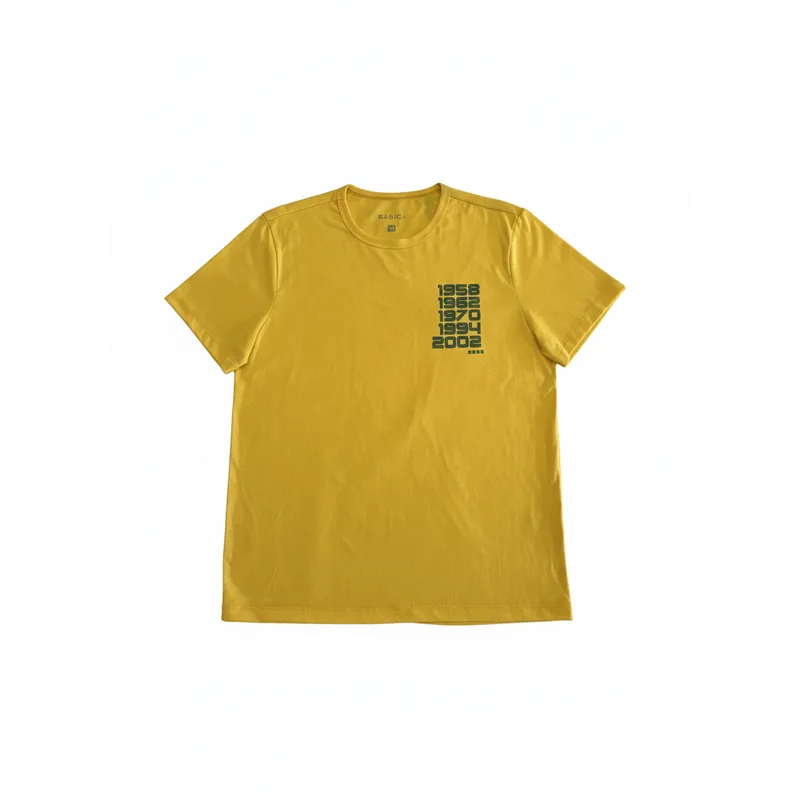 Camiseta Masculina Basic+ Copa Champ Algodão e Poliéster Amarela