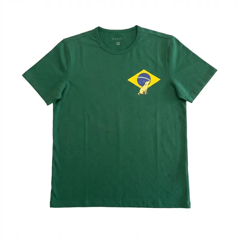 Camiseta Masculina Basic+ Copa Caramelo Algodão e Poliéster Verde G