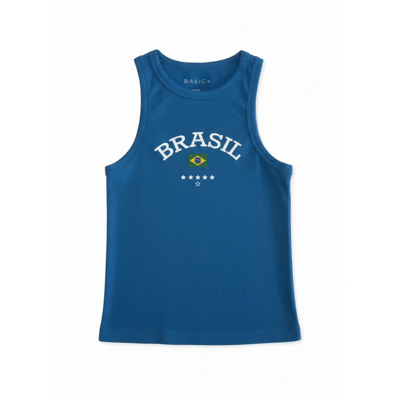 Regata Ribana Feminina Basic+ Justa Poliéster e Viscose Azul