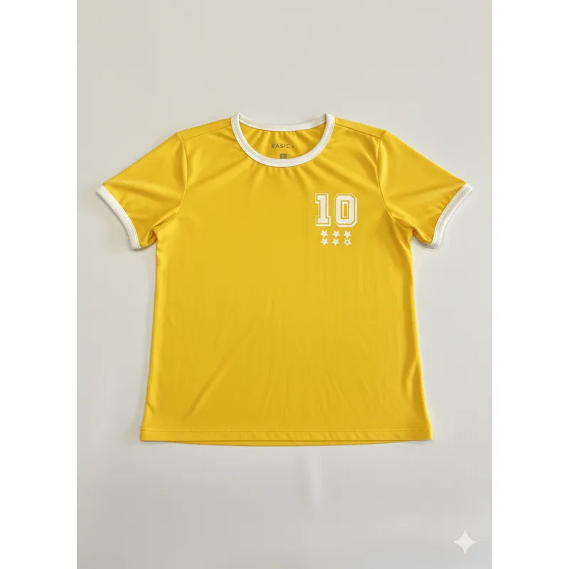 Blusa Feminina Manga Curta Basic+ Copa N10 Algodão e Poliéster Amarela GG