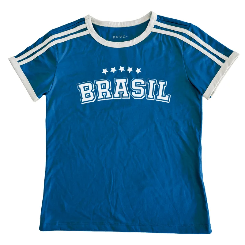 Blusa Brasil Tiras Feminina Basic+ Azul M
