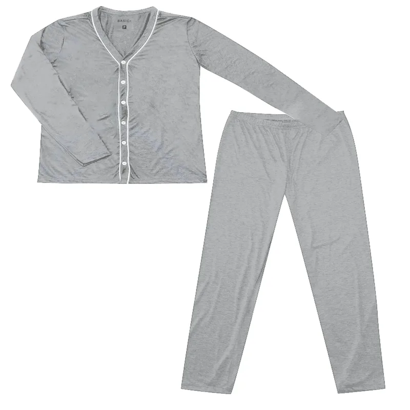 Conjunto Pijama Masculino Manga Longa Basic+ Poliéster e Viscose Mescla