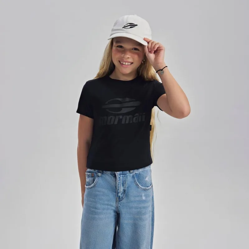 Camiseta cropped manga curta infantil feminino Mormaii Preto 10