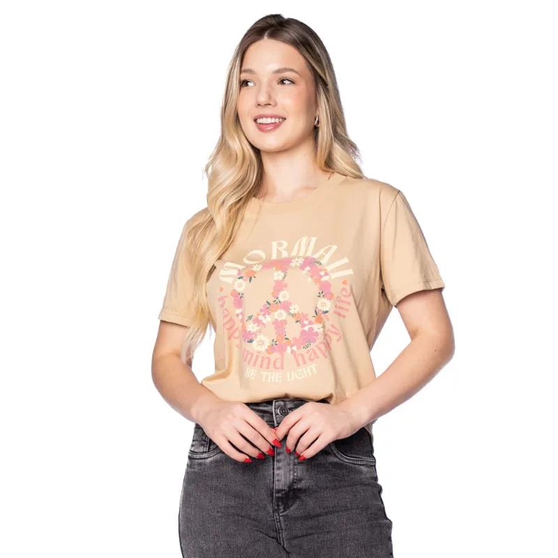 Camiseta Feminina Mormaii Estampa Peace Bege - M