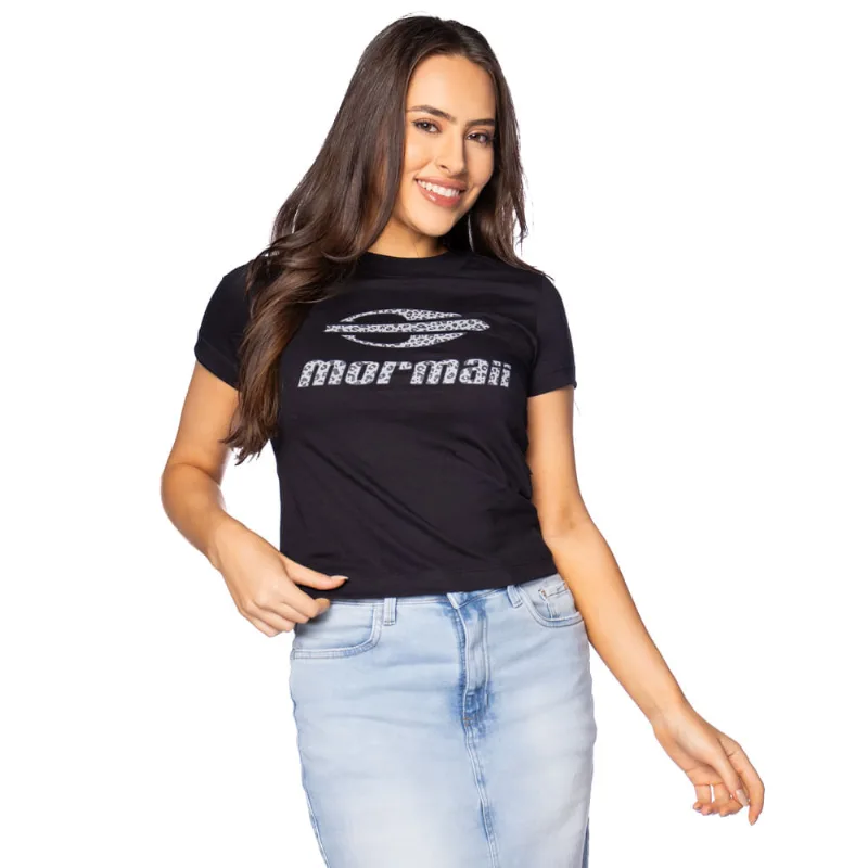 Camiseta Cropped Feminina Mormaii Logo Animal Print Preto - M