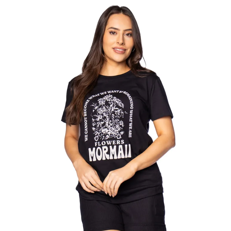 Camiseta Feminina Mormaii Estampa Flores Preto - P