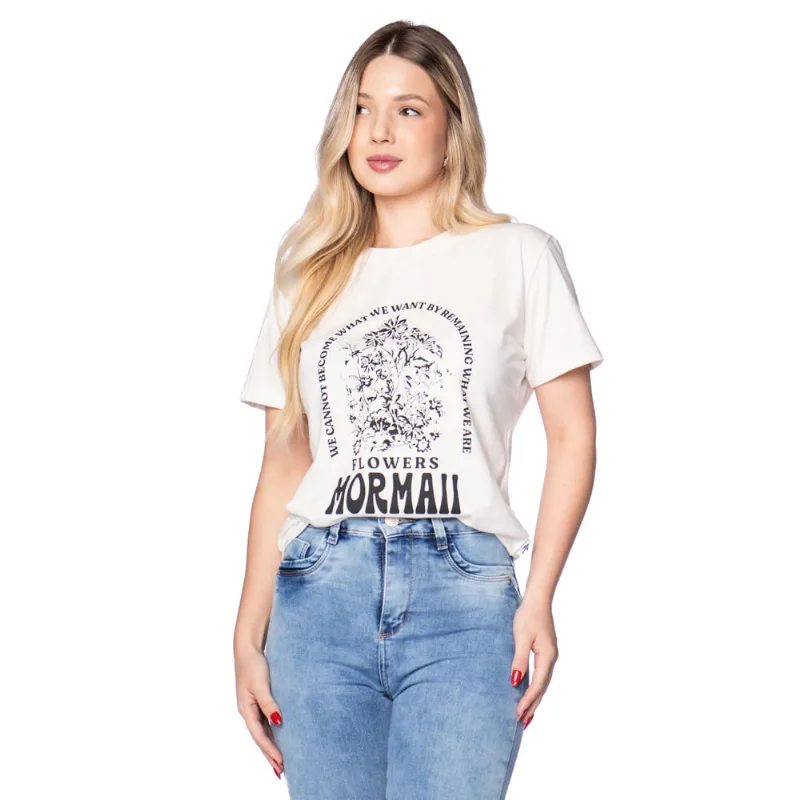 Camiseta Feminina Mormaii Estampa Flores Off White - GG