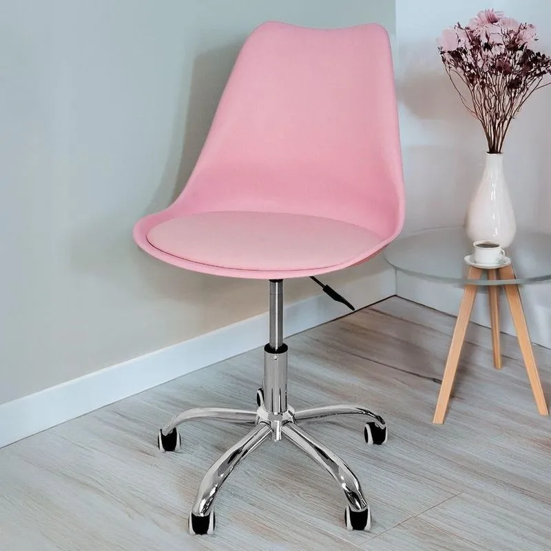 Cadeira Secretária Com Base Giratória Estofada ícaro Rosa
