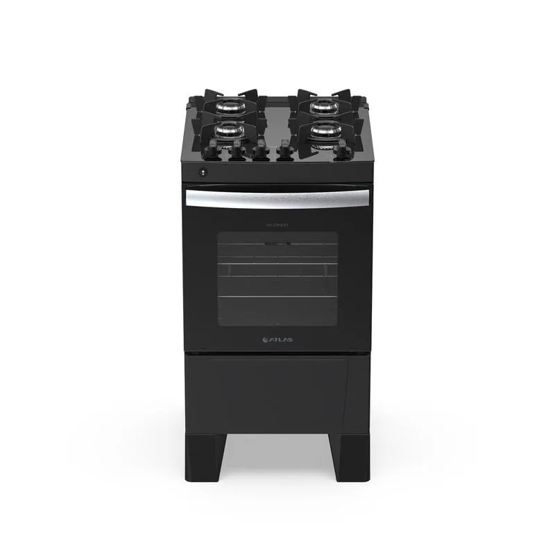 Fogão 4 Bocas Atlas Automático Milão Fast Glass Mesa De Vidro Preto