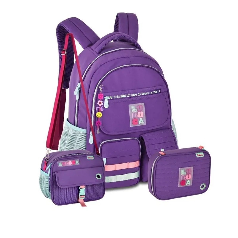Kit Mochila De Costas Luluca Lancheira Térmica E Estojo Box