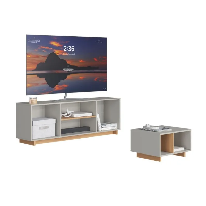 Set Mesa para TV 65" + Mesa de centro Dallas Beige/Maple Delmarco