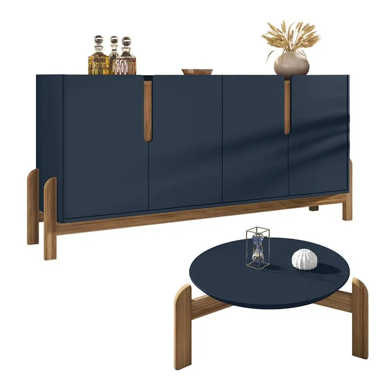 Buffet 04 Portas 170 cm e Mesa de Centro Lizz Azul Cedro Casa D