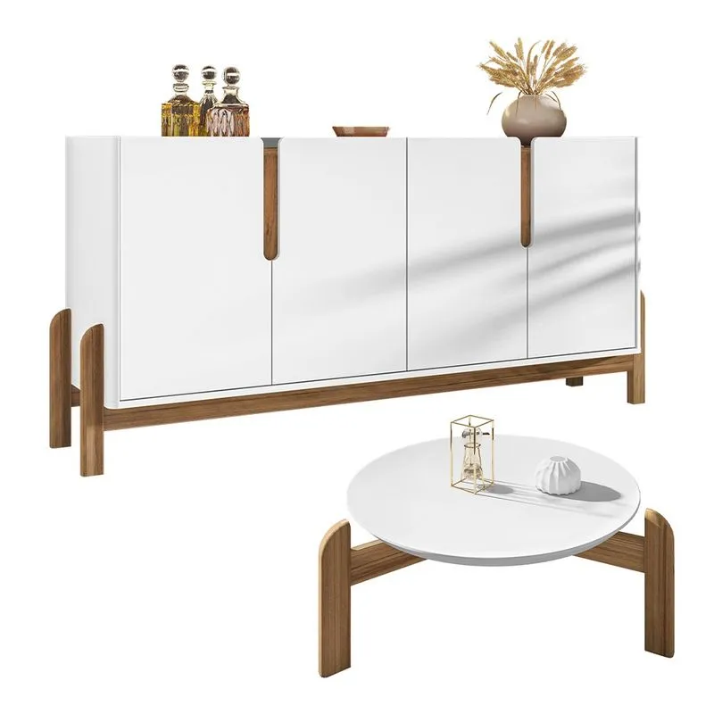 Buffet 04 Portas 170 cm e Mesa de Centro Lizz Branco Cedro Casa D