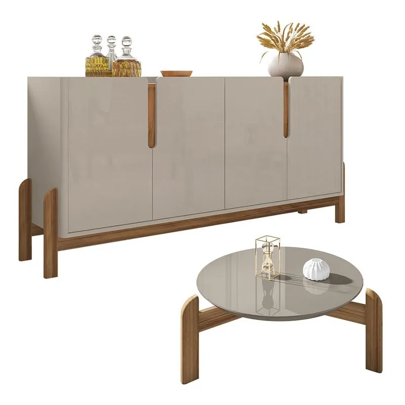 Buffet 04 Portas 170 cm e Mesa de Centro Lizz Off White Cedro Casa D