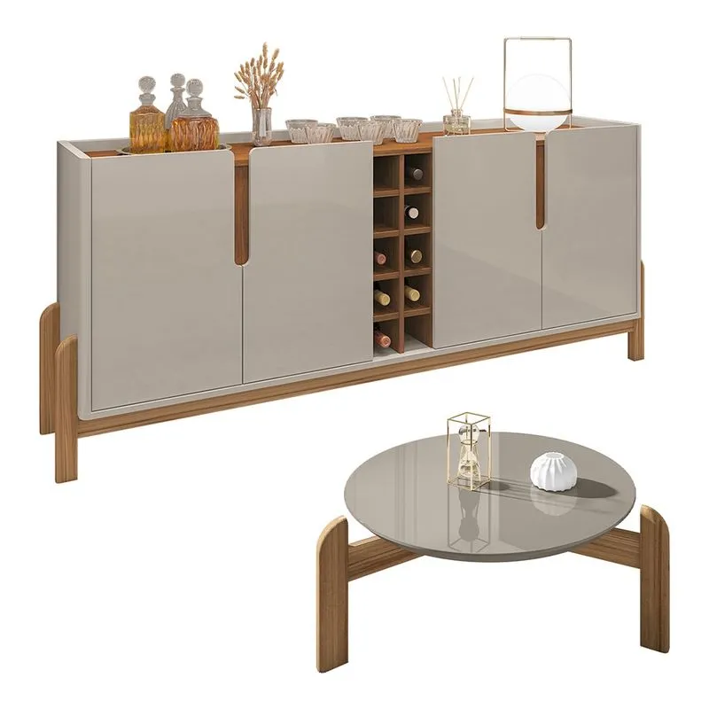 Buffet 04 Portas 190 cm e Mesa de Centro Lizz Off White Cedro Casa D