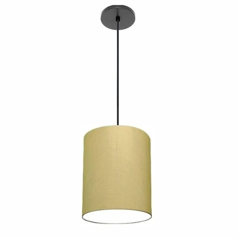 Luminária Pendente Free Lux Md-4102 Cilíndrica Com Cúpula Em Tecido Algodão Cru, Canopla Preta E Fio