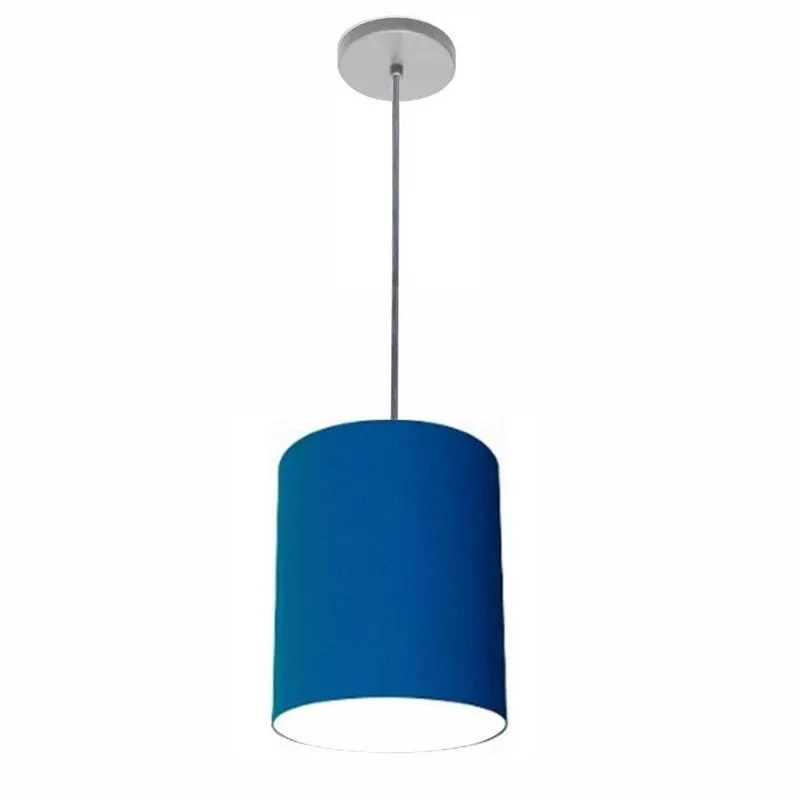 Luminária Pendente Free Lux Md-4102 Com Cúpula Em Tecido Cilíndrico Azul-Marinho Vivare Brasil