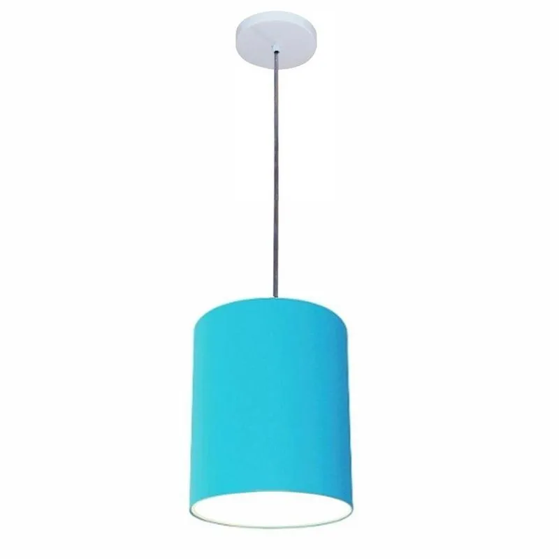 Luminária Pendente Free Lux Md-4102 Cúpula Em Tecido Cilíndrico Azul-turquesa Vivare Brasil