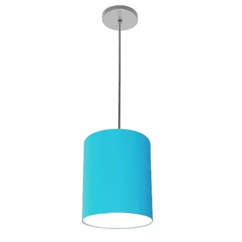 Luminária Pendente Free Lux Md-4102 Cúpula Em Tecido, Canopla Cinza Azul-turquesa Vivare Brasil