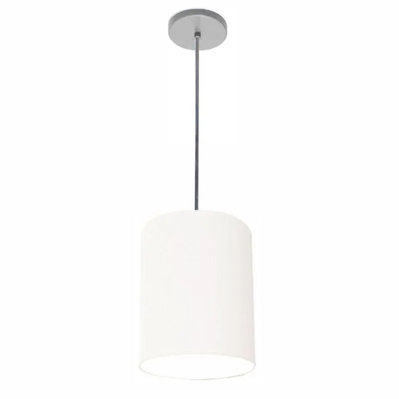 Luminária Pendente Free Lux Md-4102 Com Cúpula Em Tecido Cilíndrica Branca E Canopla Cinza Vivare