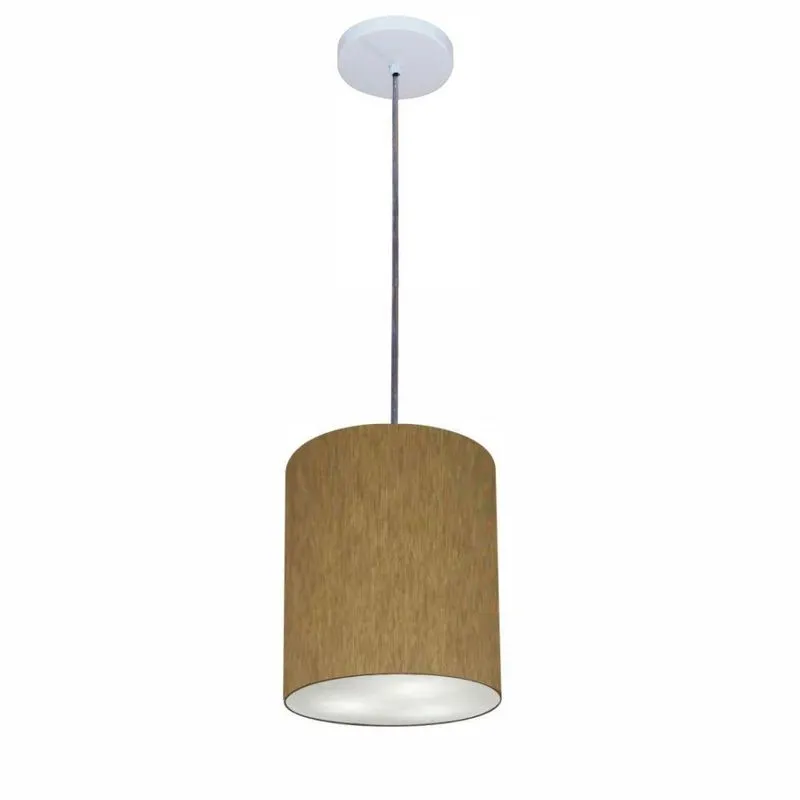 Lustre Pendente Free Lux PE-4102BR com Cúpula em Tecido 13x30cm Cáqui Vivare Brasil Iluminação