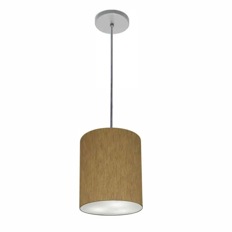 Lustre Pendente Free Lux PE-4102CZ Cúpula Em Tecido 13x30cm Cilíndrica Cáqui Canopla Cinza Vivare
