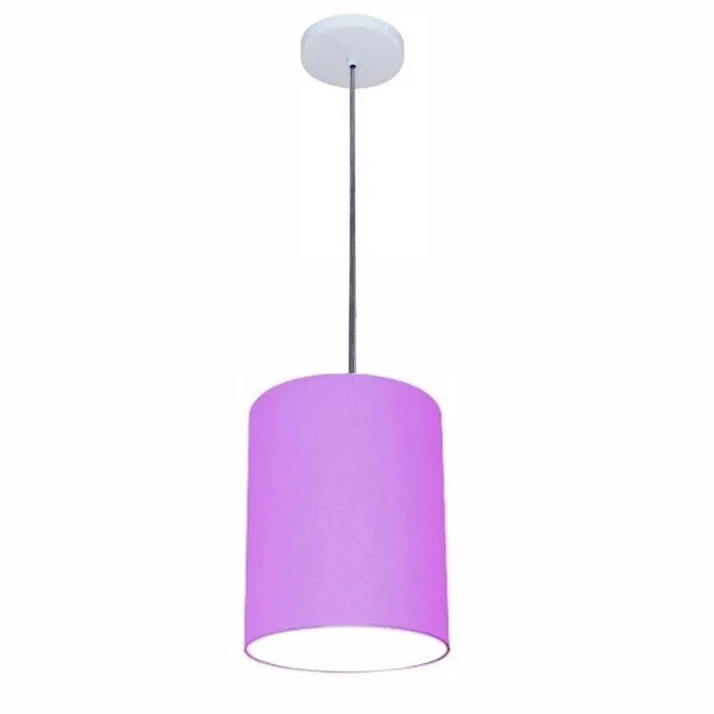 Luminária Pendente Free Lux Md-4102 Com Cúpula Em Tecido Lilás, Canopla Branca Vivare Brasil