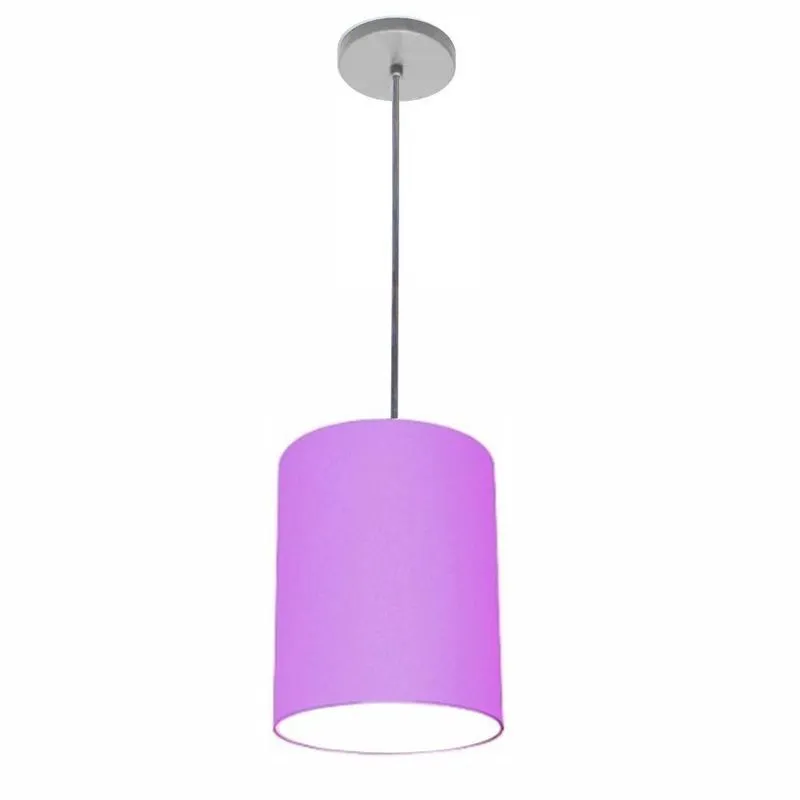 Luminária Pendente Free Lux Md-4102 Cilíndrica Com Cúpula Em Tecido Lilás Vivare Brasil Iluminação
