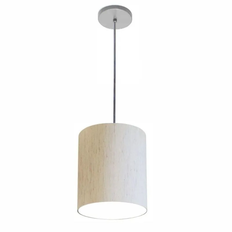 Luminária Pendente Free Lux Md-4102 Com Cúpula Em Tecido Linho Bege Vivare Brasil Iluminação