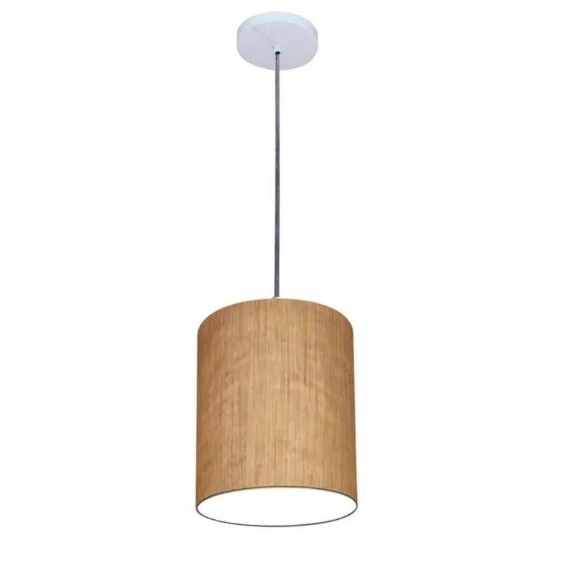 Luminária Pendente Free Lux Md-4102 Com Cúpula Em Tecido Palha E Canopla Branca Branco Vivare Brasil
