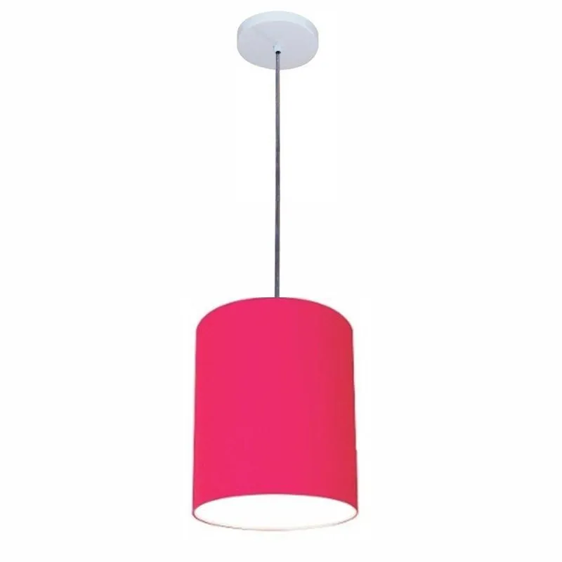 Luminária Pendente Free Lux Md-4102 Com Cúpula Em Tecido Cilíndrico Rosa Vivare Brasil Iluminação