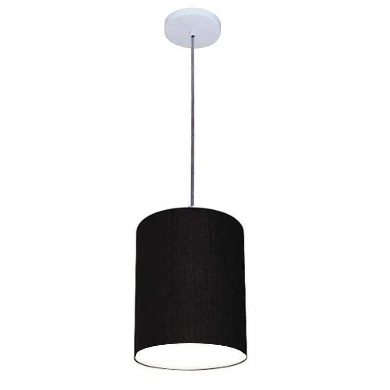 Luminária Pendente Free Lux Md-4102 Com Cúpula Em Tecido Cilíndrico Preta Vivare Brasil Iluminação