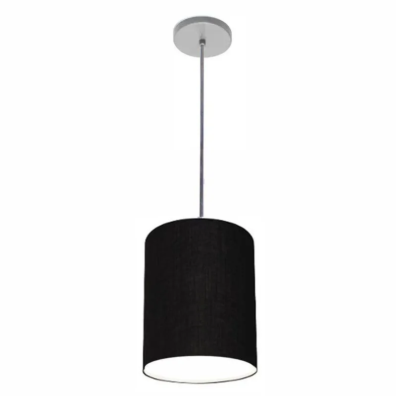 Luminária Pendente Free Lux Md-4102 Cilíndrica Com Cúpula Em Tecido Preto Vivare Brasil Iluminação
