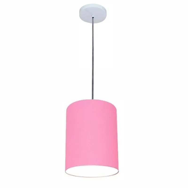 Lustre Pendente Free Lux PE-4102BR Cúpula Em Tecido 13x30cm Rosa-Tela Vivare Brasil Iluminação