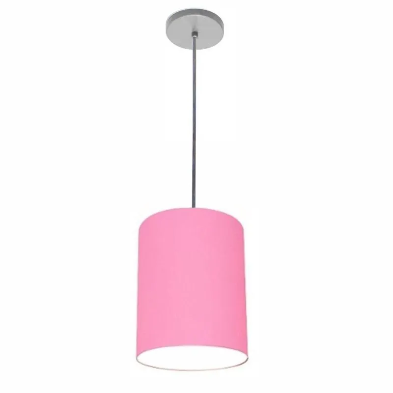 Luminária Pendente Free Lux Md-4102 Cúpula Em Tecido Rosa-tela Canopla Cinza Rosa Vivare Brasil
