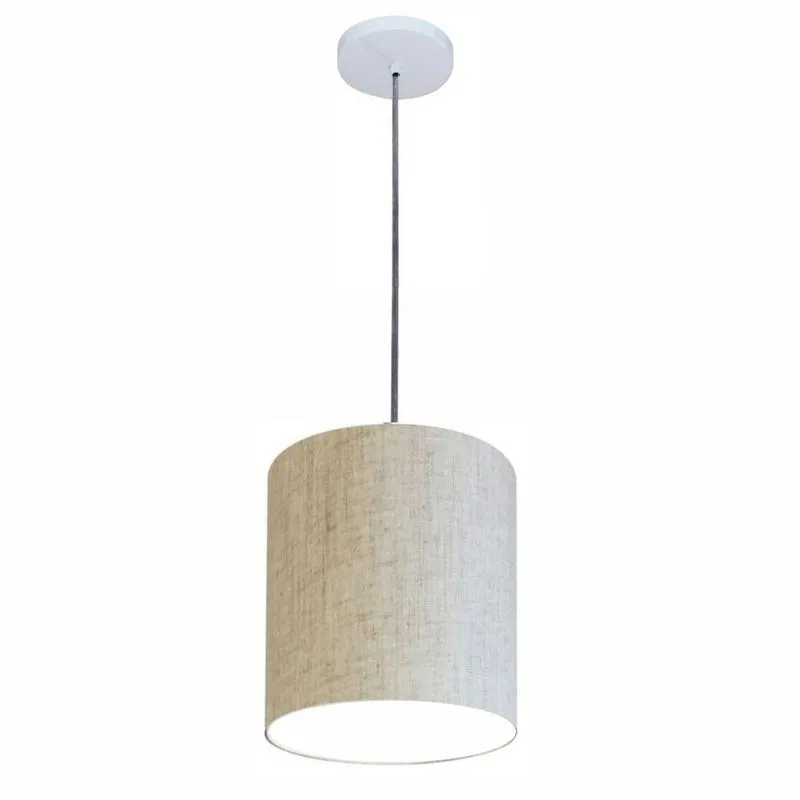 Luminária Pendente Vivare Free Lux Md-4102 Com Cúpula Em Tecido Rústico Bege E Canopla Branca Vivare