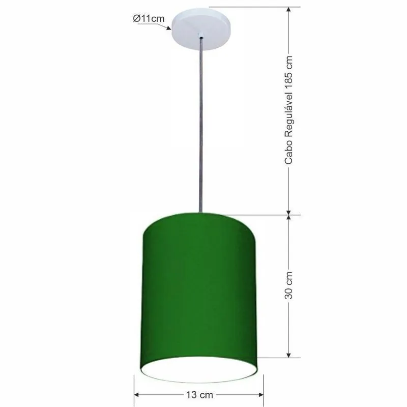 Lustre Pendente Free Lux PE-4102BR Cúpula em Tecido 13x30cm Verde-Folha Vivare Brasil Iluminação