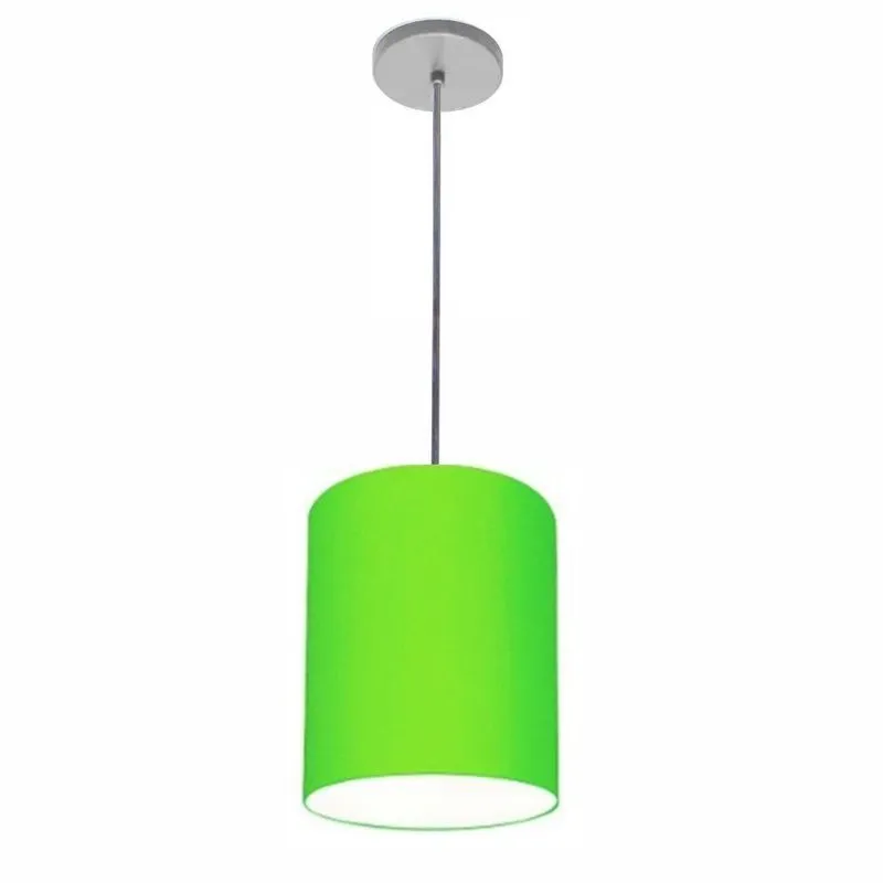 Lustre Pendente Free Lux PE-4102CZ Com Cúpula Em Tecido 13x30cm Verde-Limão Vivare Brasil Iluminação