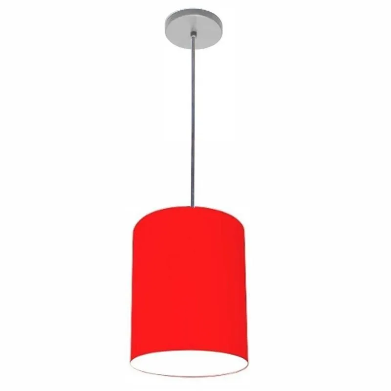 Luminária Pendente Free Lux Md-4102 Com Cúpula Em Tecido Cilíndrico Vermelho Vivare Brasil