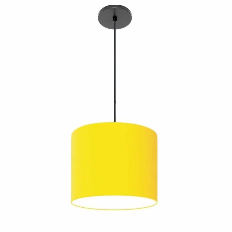 Luminária Pendente Vivare Free Lux Md-4107 Cúpula Em Tecido 25x20cm Amarelo Da Canopla Canopla Preta E Fio Preto