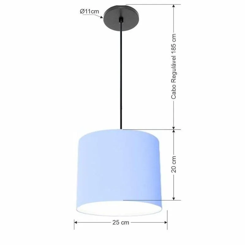 Luminária Pendente Free Lux Md-4107 Cúpula Em Tecido 25x20cm Canopla Preta Azul-bebê Vivare Brasil