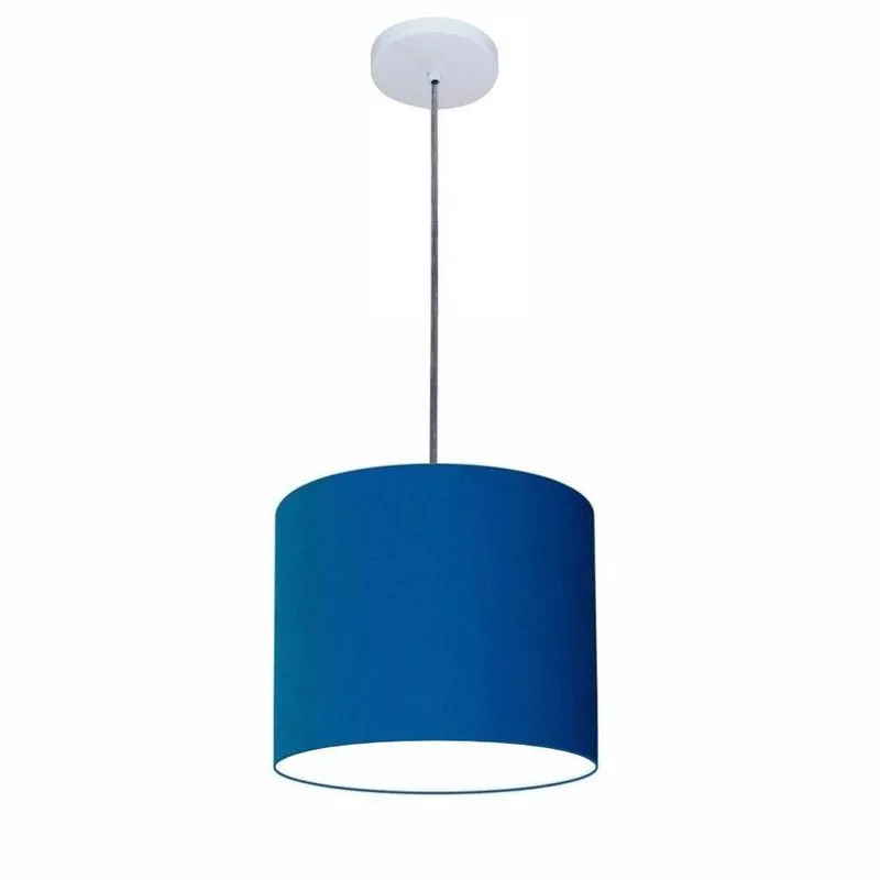 Luminária Pendente Free Lux Md-4107 Cúpula Em Tecido Com Canopla Branca Azul-marinho Vivare Brasil