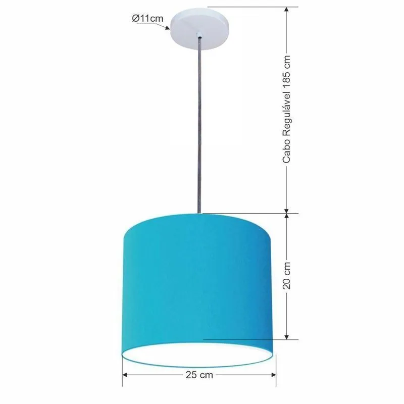 Luminária Pendente Free Lux Md-4107 Cúpula Em Tecido 25x20cm Azul-turquesa Vivare Brasil Iluminação
