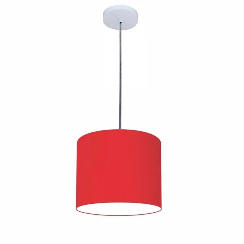 Luminária Pendente Vivare Free Lux Md-4107 Cúpula Em Tecido 25x20cm Bordô Da Canopla Canopla Branca E Fio Transp