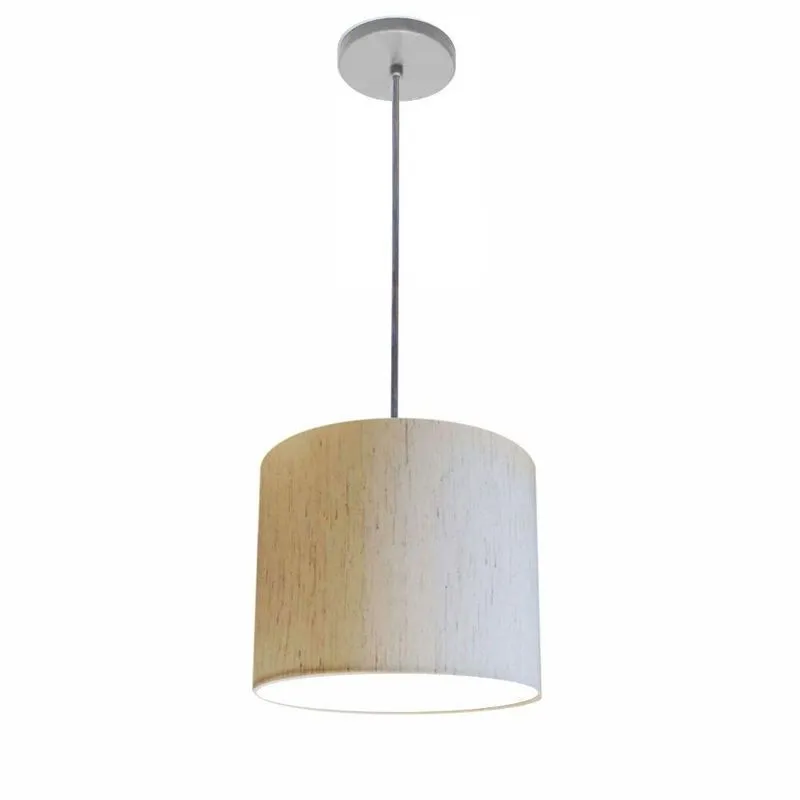 Luminária Pendente Free Lux Md-4107 Cúpula Em Tecido Linho Bege 25x20cm Fio Cristal Vivare Brasil