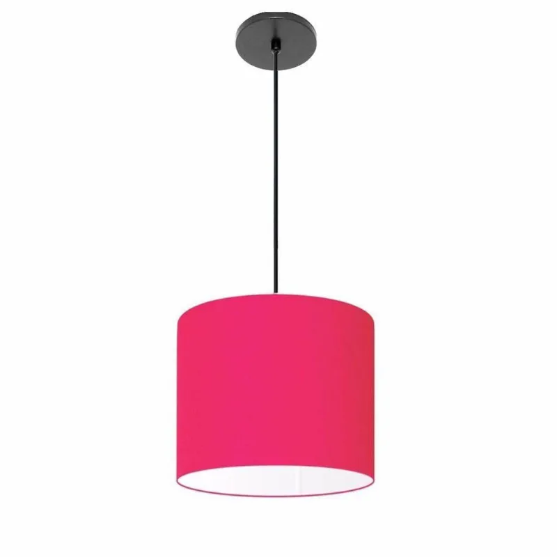 Luminária Pendente Vivare Free Lux Md-4107 Cúpula Em Tecido 25x20cm Pink Da Canopla Canopla Preta E Fio Preto